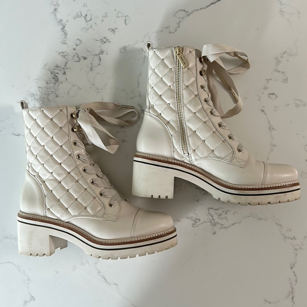 Michael Kors Tilda Quilted Leather Combat Boots-Size 7 in Cream